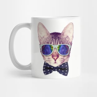 Hipster Cat with Glasses and Bow Tie Sticker Mug